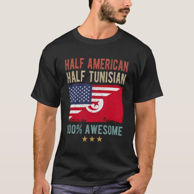 Usa Tunisia Flag Half American Half Tunisian T-Shirt (Front)