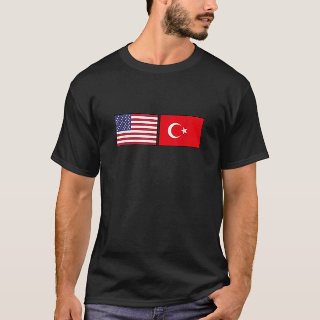 USA Turkey Flag Turkish American T Shirt (Front)