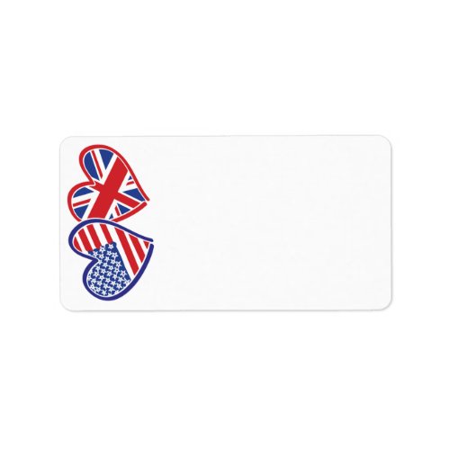 USA UK Flag Heart Label