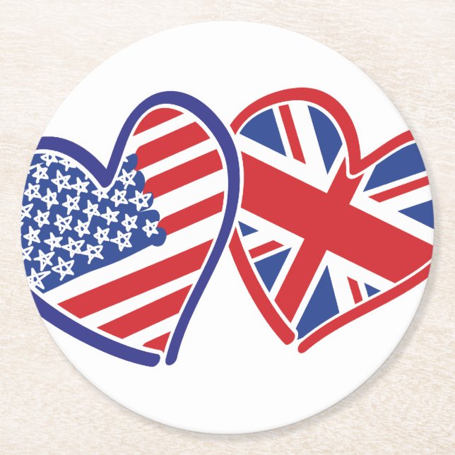 USA---UK-Love Round Paper Coaster (Front)