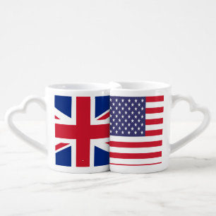 USA UK Patriotic American United Kingdom Flag Coffee Mug Set