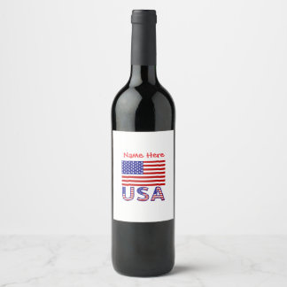 USA United States America Flag Personalized Wine Label