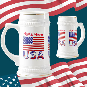 USA United States America Flag Red Personalization Beer Stein