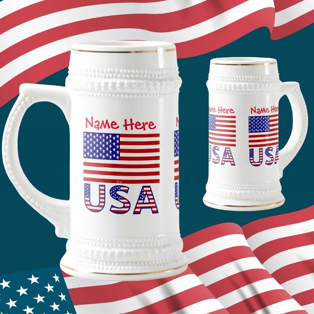 USA United States America Flag Red Personalization Beer Stein (Creator Uploaded)
