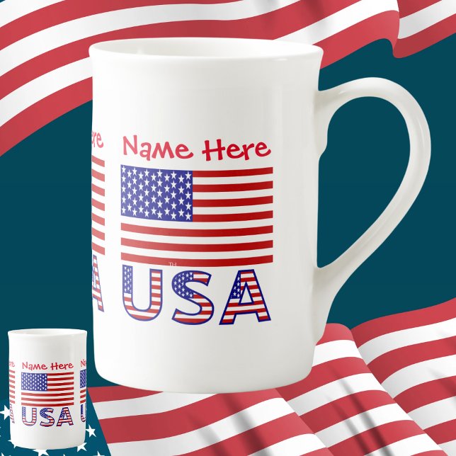 USA United States America Flag Red Personalization Bone China Mug (Creator Uploaded)