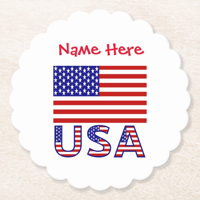 USA United States America Flag Red Personalization Paper Coaster (Front)