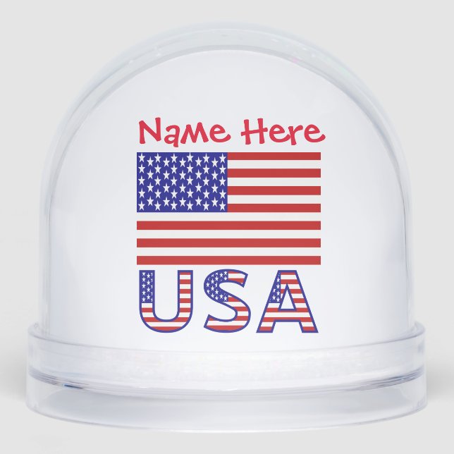 USA United States America Flag Red Personalization Snow Globe (Front)