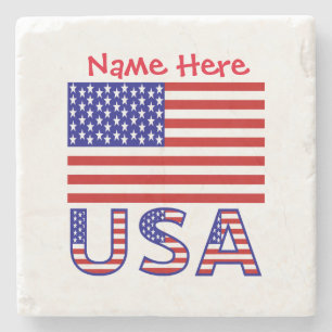 USA United States America Flag Red Personalization Stone Coaster