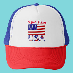USA United States America Flag Red Personalization Trucker Hat