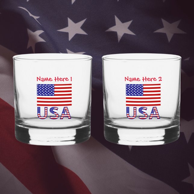 USA United States America Flag Red Personalize Whiskey Glass (Creator Uploaded)
