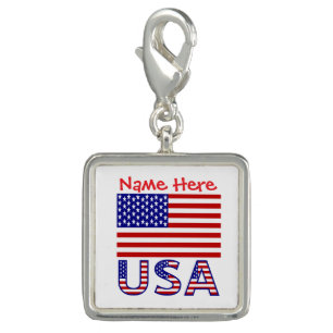 USA United States America Flag Red Personalized Charm