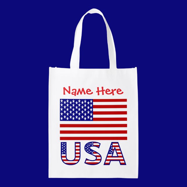 USA United States America Flag Red Personalized Grocery Bag (Creator Uploaded)