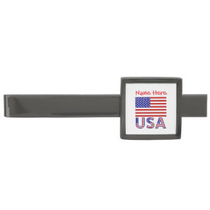 USA United States America Flag Red Personalized Gunmetal Finish Tie Bar