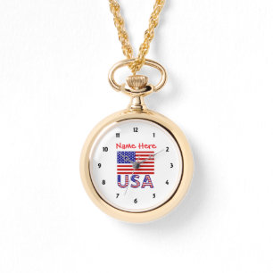 USA United States America Flag Red Personalized Watch