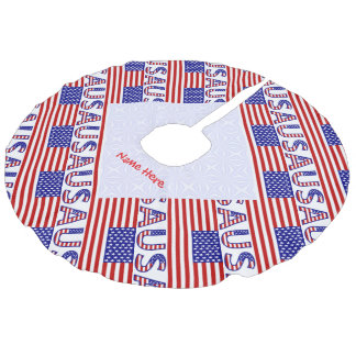 USA United States America Flag Tiled Personalized  Faux Linen Tree Skirt