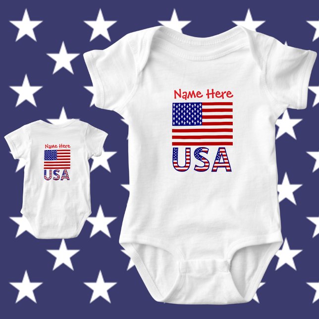 USA United States America Red Personalized  Baby Bodysuit (Creator Uploaded)