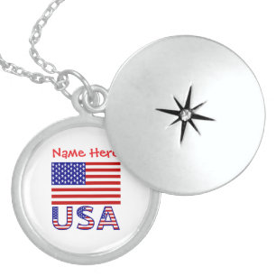 USA United States America Red Personalized Locket Necklace