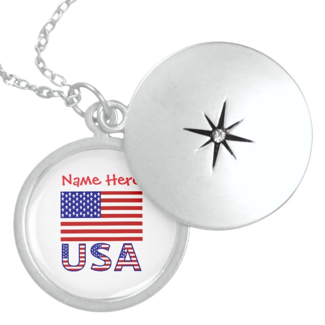 USA United States America Red Personalized  Locket Necklace (Front)