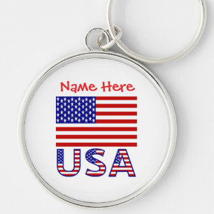 USA United States America Red Personalized Round Keychain