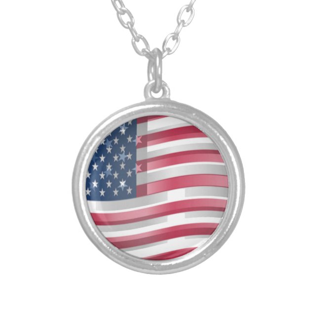 USA Unites: Stripes & Stars in Bold Design Silver Plated Necklace (Front)