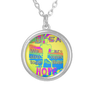 USA Unity Design: Hope and Strength Silver Plated Necklace