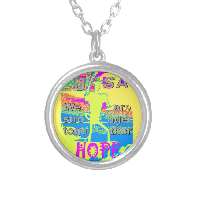 USA Unity Design: Hope and Strength Silver Plated Necklace (Front)