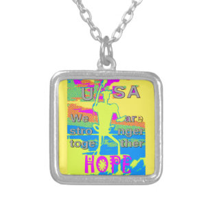 USA Unity Design: Hope and Strength Silver Plated Necklace