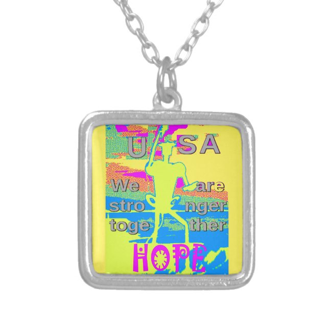 USA Unity Design: Hope and Strength Silver Plated Necklace (Front)