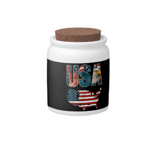 USA US Patriotic 4th of July America Flag Freedom Candy Jar