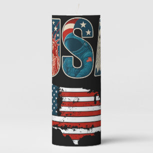 USA US Patriotic 4th of July America Flag Freedom Pillar Candle