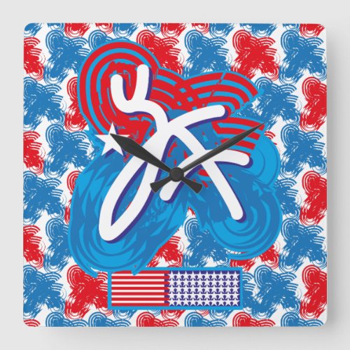 USAUSA FLAG SIMPLIFIED TEXT BY MASANSER PIXELAT SQUARE WALL CLOCK