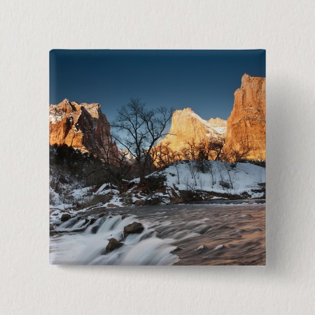 USA, Utah, Zion National Park. Mountain sunrise Pinback Button (Front)