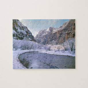 USA, Utah, Zion NP. New snow covers the canyon Jigsaw Puzzle