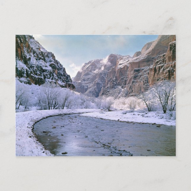 USA, Utah, Zion NP. New snow covers the canyon Postcard (Front)
