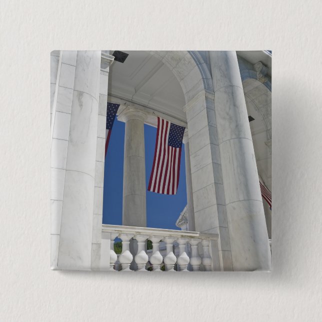 USA, VA, Arlington. American Flags are hung Button (Front)