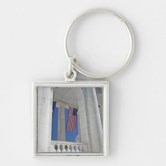 USA, VA, Arlington. American Flags are hung Keychain (Front)