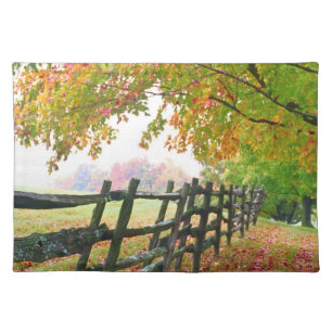 USA, Vermont. Fence under fall foliage. Placemat