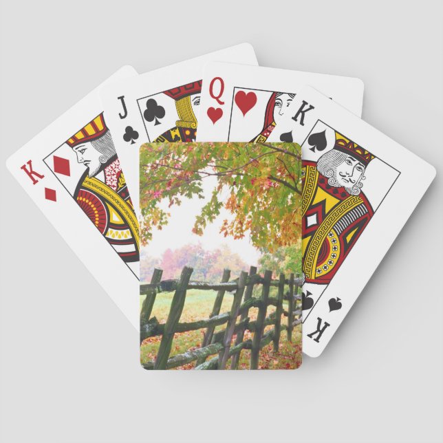 USA, Vermont. Fence under fall foliage. Poker Cards (Back)