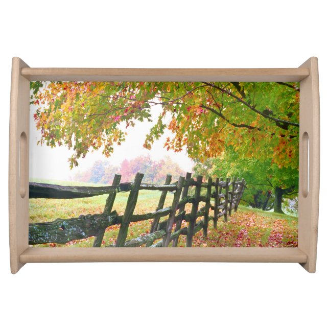 USA, Vermont. Fence under fall foliage. Serving Tray (Front)