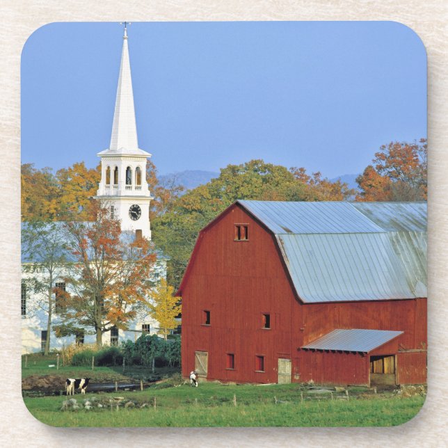 USA, Vermont, Peacham. A red barn and white Drink Coaster (Front)