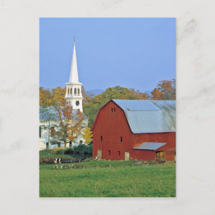 USA, Vermont, Peacham. A red barn and white Postcard