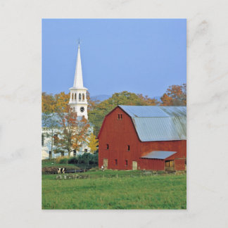 USA, Vermont, Peacham. A red barn and white Postcard