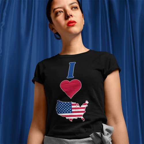 USA Vertical I Love United States America Flag Map T_Shirt