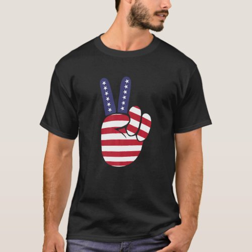 Usa Victory Finger  American Flag Peace Sign T_Shirt