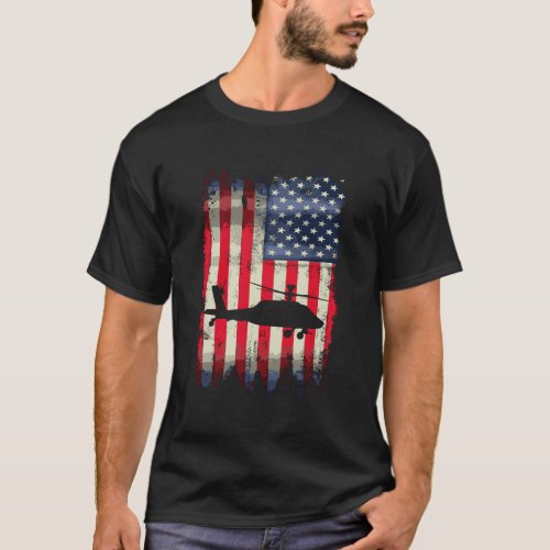 Usa Vintage American Flag Helicopter Long Sleeve T T_Shirt