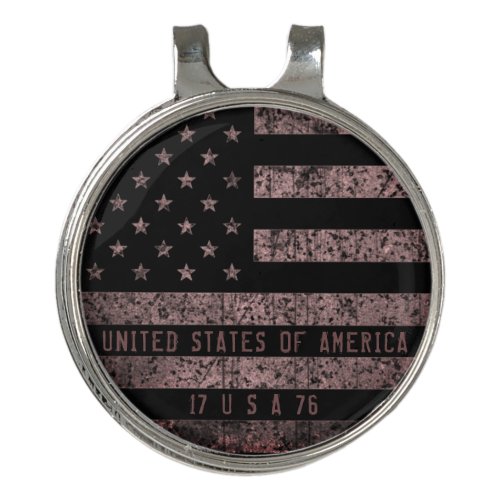 USA Vintage Black and Pink Grunge American Flag Golf Hat Clip