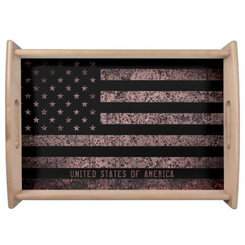 USA Vintage Black and Pink Grunge American Flag Serving Tray