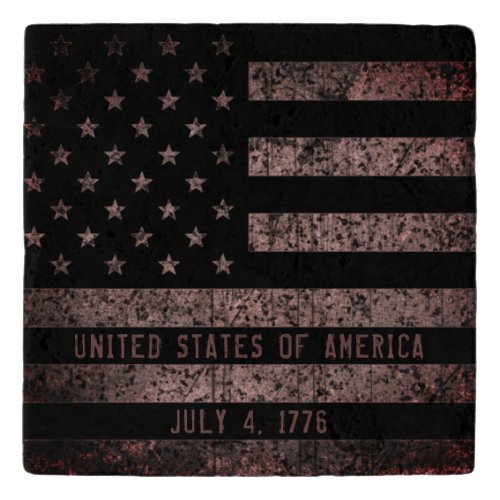 USA Vintage Black and Pink Grunge American Flag Trivet
