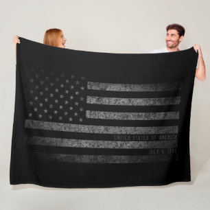 USA Vintage Black Grunge American Flag Fleece Blanket