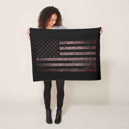 USA Vintage Black Pink Grunge American Flag Fleece Blanket
